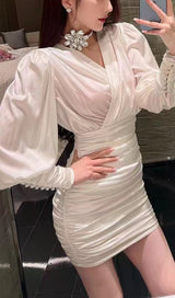 SEXY SLIM DEEP V LONG SLEEVES SILK SIMILAR MINI DRESS styleofcb 