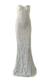 White Sequin Lace Strapless Maxi Dress New Arrivals styleofcb 