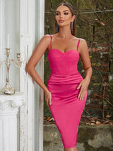 SATIN STRAPY COREST DRESS IN RED-styleofcb