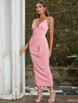 SATIN STRAPY SPLIT MIDI DRESS IN PINK-styleofcb