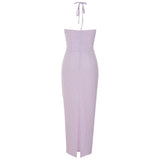 HALTER CUT OUT COREST DRESS IN PURPLE-styleofcb