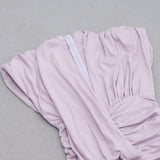 DEEP V-NECK SMALL FLYING-SLEEVED HIGH-RISE DRESS IN LIGHT PURPLE styleofcb 