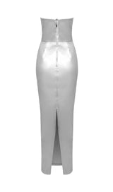 FAUX LEATHER STRAPLESS MAXI DRESS IN SILVER dresses styleofcb 