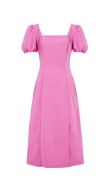 PUFF-SLEEVED MIDI DRESS IN ROSE styleofcb 