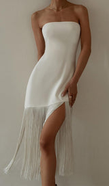 FRINGED STRAPLESS MINI DRESS Dresses styleofcb S WHITE 
