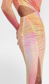 MESH RHINESTONE ONE SHOULDER MIDI DRESS IN COTTON CANDY DRESS STYLE OF CB 