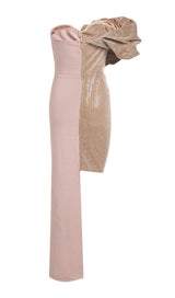 RUCHED STRAPLESS SPLICING MIDI DRESS styleofcb 