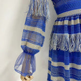 DEEP V TASSEL BLOUSON SLEEVES MAXI DRESS IN BLUE styleofcb 