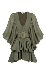 PLUNGED DRAPED MINI DRESS Dresses styleofcb S GREEN 