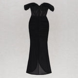 LACE BANDEAU RUCHED DRESS IN BLACK DRESS styleofcb 