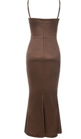 SATIN CORSET SPLIT MAXI DRESS IN BROWN DRESS styleofcb 