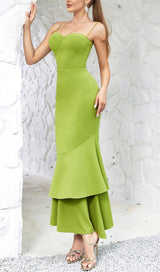 STRAPPY FISHTAIL MAXI DRESS IN GREEN styleofcb 