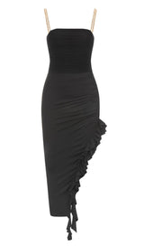 RUFFLE HIGH-LOW DRESS IN BLACK DRESS STYLE OF CB 