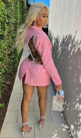 LONG SLEEVES V NECK MINI DRESS IN PINK styleofcb 