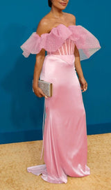 LACE SATIN MAXI DRESS IN PINK DRESS styleofcb 