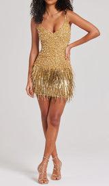 GOLD TASSEL SEQUIN MINI DRESS styleofcb 