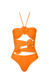 HALTER CUTOUT 3D FLOWER DECOR ONE PIECE SWIMSUIT AND SARONG styleofcb SWIMSUIT S 