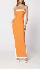 STRAPLESS SLIT MAXI BANDAGE DRESS DRESS STYLE OF CB S ORANGE 