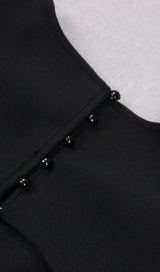 SHOULEDR PAD WAIST BARING FEATHER BLOUSE PLEATED DRESS IN BLACK styleofcb 