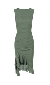 RECHED IRREGULAR COREST DRESS IN GREEN DRESS styleofcb 