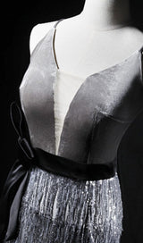 VELVET TASSEL SEXY TIE-DOWN MAXI DRESS IN GREY styleofcb 
