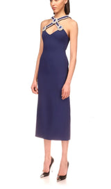 HALTER CRYSTAL MIDI DRESS IN DEEP SEA BLUE DRESS styleofcb 