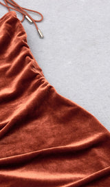 BROWN VELVET DRAWSTRING HIP WRAP MIDI DRESS styleofcb 