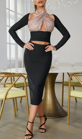 BLACK STITCHED HALTERNECK DESIGN MIDI DRESS Dresses styleofcb 