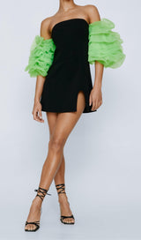 ORGANZA PUFF SLEEVE MINI DRESS IN BLACK styleofcb 
