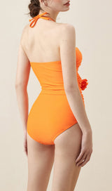 HALTER CUTOUT 3D FLOWER DECOR ONE PIECE SWIMSUIT AND SARONG styleofcb 