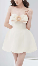 FLOWER STRAPLESS MINI DRESS IN WHITE DRESS STYLE OF CB 