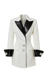 DIAMOND BUTTON LEATHER PATCHWORK BLAZER styleofcb 