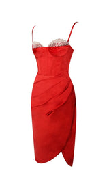 NYLA RED SATIN CORSET DRESS WITH CRYSTALS Dresses styleofcb 