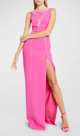 CRYSTAL WAVY CUTOUT THIGH-SLIT CADY GOWN styleofcb 