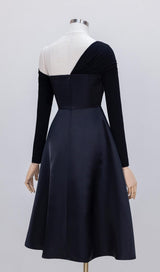 BLACK DIAGONAL SHOULDER LONG SLEEVE MIDI DRESS styleofcb 