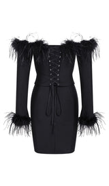 FEATHER CORSET MINI DRESS IN BLACK styleofcb 