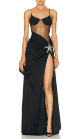 STARFISH EMBELLISHED MESH BODICE MAXI DRESS IN BLACK styleofcb 