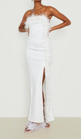 FEATHER STRAPLESS MAXI DRESS IN WHITE Dresses styleofcb 