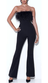 FEATHER JUMPSUIT IN BLACK DRESS styleofcb 