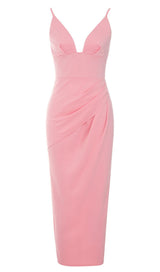 SATIN STRAPY SPLIT MIDI DRESS IN PINK-styleofcb