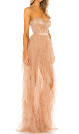 LACE CORSET SLIM MIDI DRESS IN LIGHT ORANGE DRESS styleofcb 