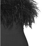 FEATHER JUMPSUIT IN BLACK DRESS styleofcb 
