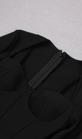 STRETCH LONG SLEEVES FEATHER MINI DRESS IN BLACK Dresses styleofcb 