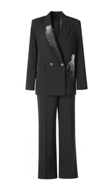 CRYSTAL EMBELLISHED CREPE SUIT SET IN BLACK STYLE OF CB 