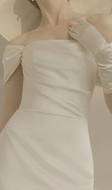 ONE-LINE SHOULDER AND WAISTED FISHTAIL DRESS IN WHITE styleofcb 