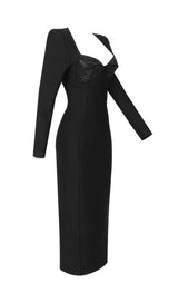 BLACK SQUARE NECK RHINESTONE BODICE MIDI DRESS styleofcb 