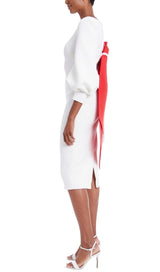 WHITE PUFF SLEEVE BACK LARGE BOW MIDI DRESS styleofcb 