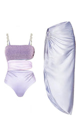 PEARL STRAP CUTOUT SHINY TEXTURE ONE PIECE SWIMSUIT AND SKIRT styleofcb 