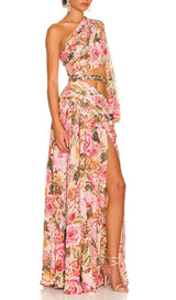 FLORAL PRINT ONE SHOULDER MAXI DRESS styleofcb 