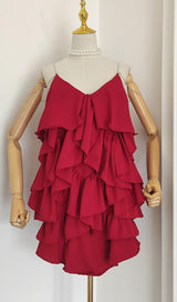 V NECK SLEEVELESS MINI DRESS IN RED DRESSES styleofcb 